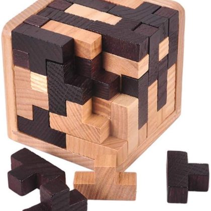 54 Pieces Wooden T-Shape Brain Teaser Puzzle, Geometric Jigsaw, Black and White Educational Toy for Kids & Adults