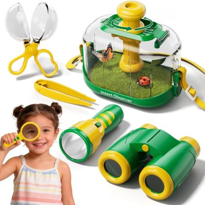 Outdoor Bug Catcher Set with Bug House and Binoculars, Educational Adventure Toys for Kids Ages 3-8, Nature Gift for Birthday or Easter