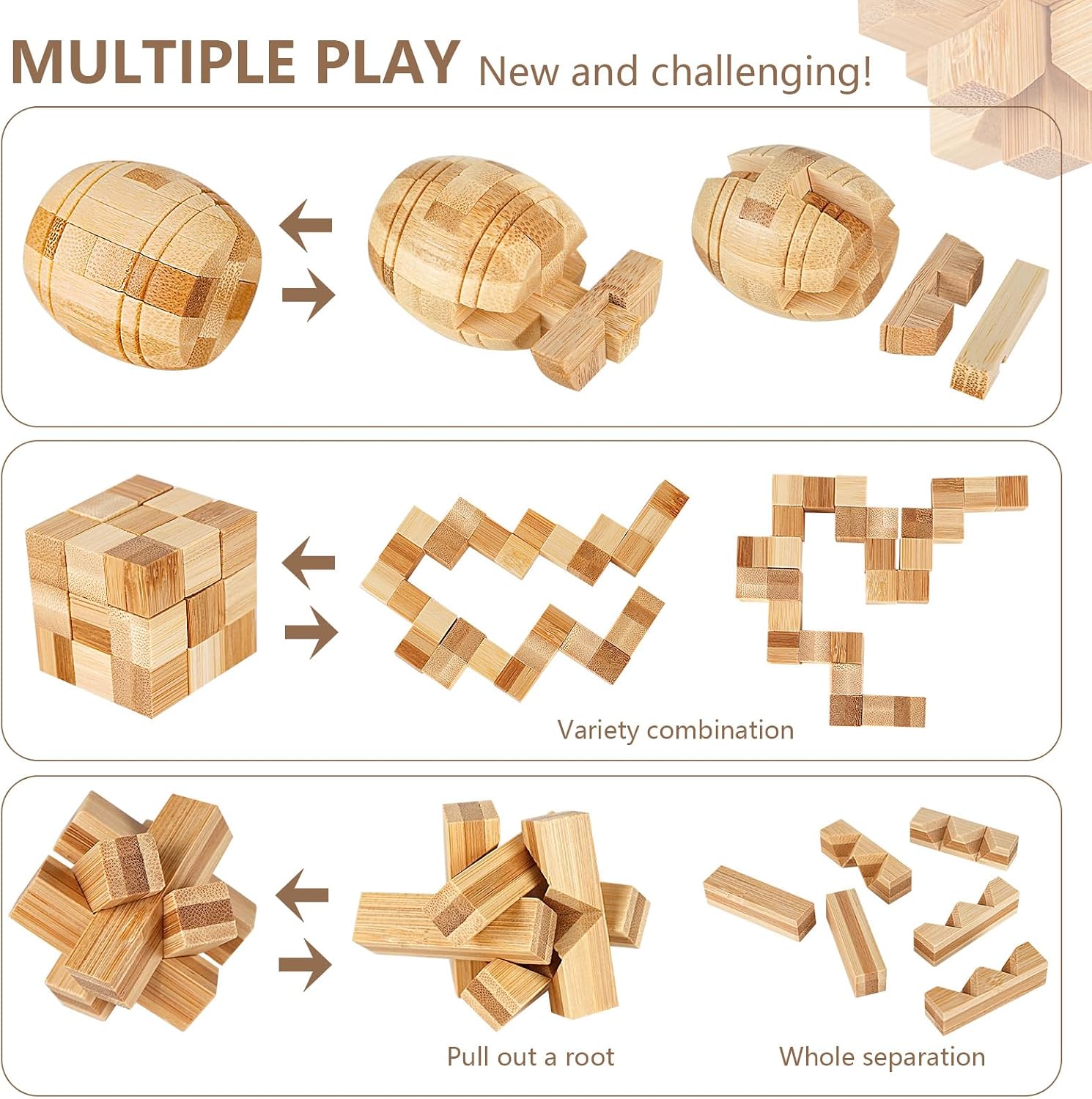 Set of 15 3D Wooden Brain Teaser Puzzles, IQ Challenge Logic Games, Lock Puzzle Gift Box for Adults Teens Kids, 1.8inch - Image 3