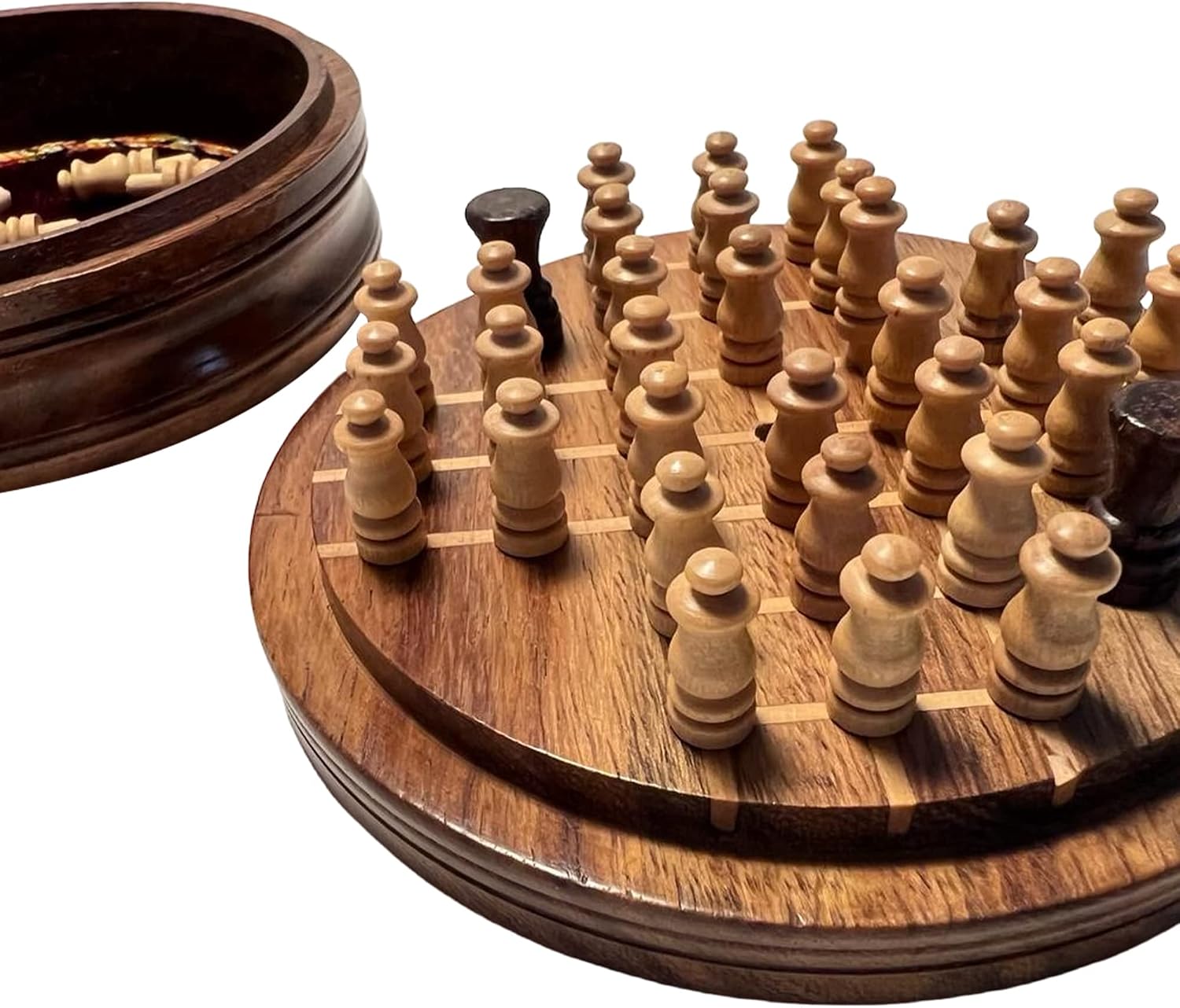 Wooden Peg Solitaire Board Game – 10cm Classic Travel Set, Strategy Game for One - Image 2