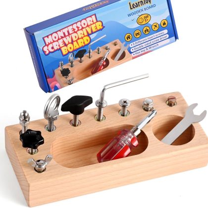 Wooden Busy Board with Screwdriver | Fine Motor Skills Toy for 3-5 Year Olds | Sensory Travel Activity | STEM Learning Toy