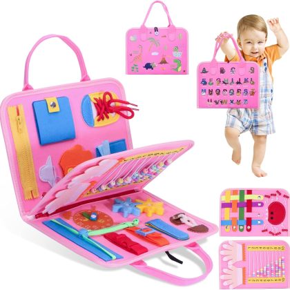 Montessori Sensory Activity Board, Fine Motor Skills Toy for Toddlers, Preschool Educational Travel Toy for 1-5 Year Old Boys & Girls