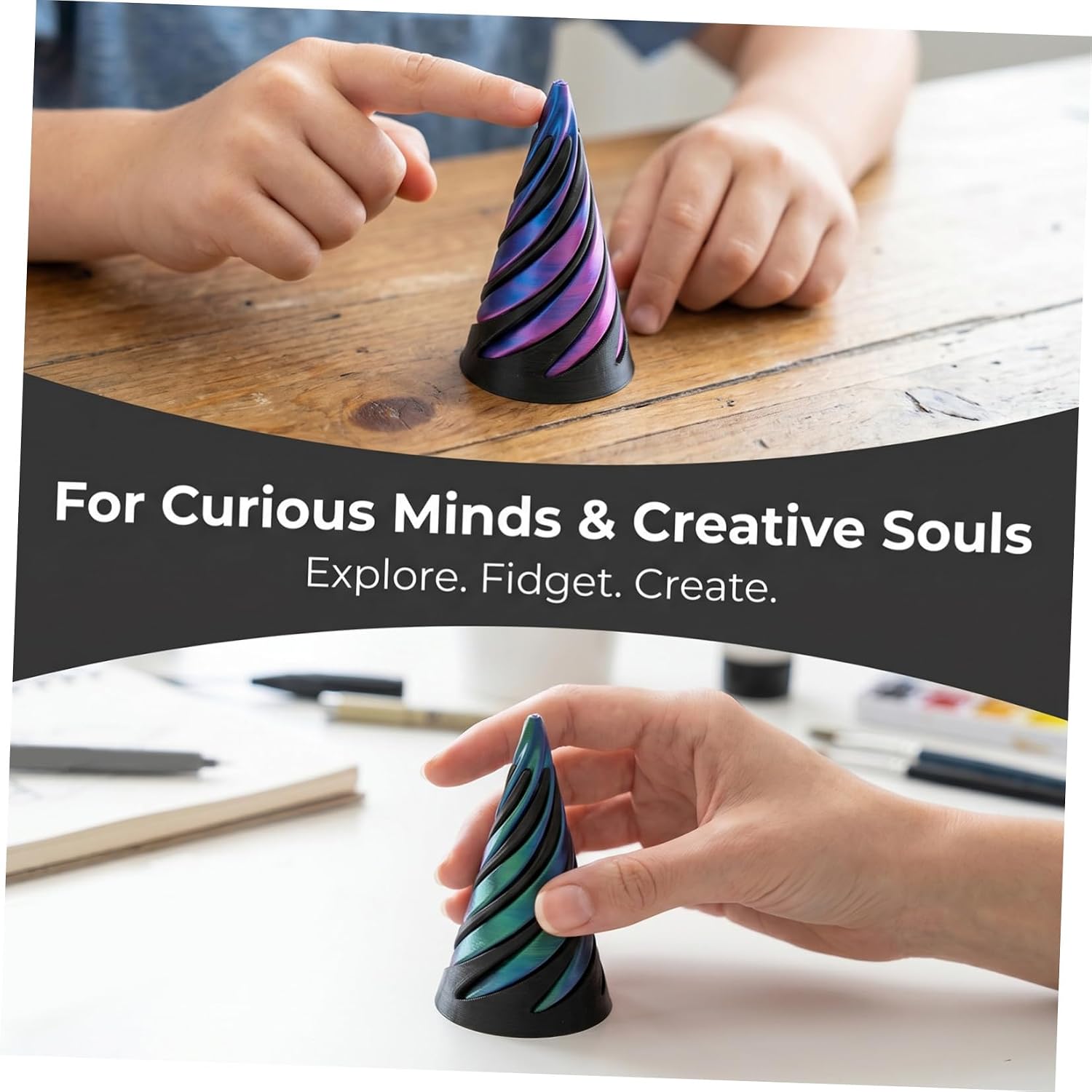 5pcs Spiral Cone Fidget Toys Pack Impossible Pyramid Passthrough Toy with Smooth Rotation and Compact Design for Desktop Ornament and Desk Activities - Image 3
