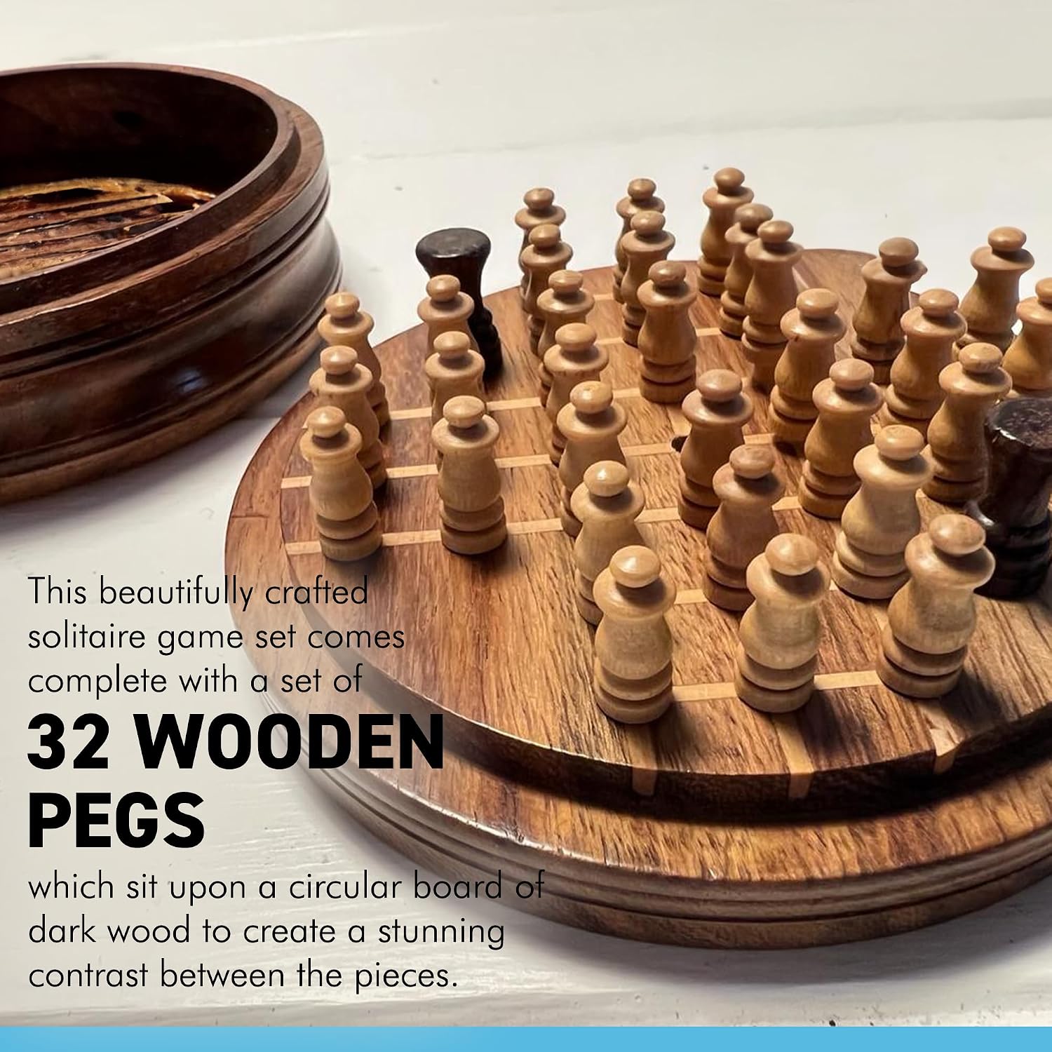 Wooden Peg Solitaire Board Game – 10cm Classic Travel Set, Strategy Game for One - Image 4