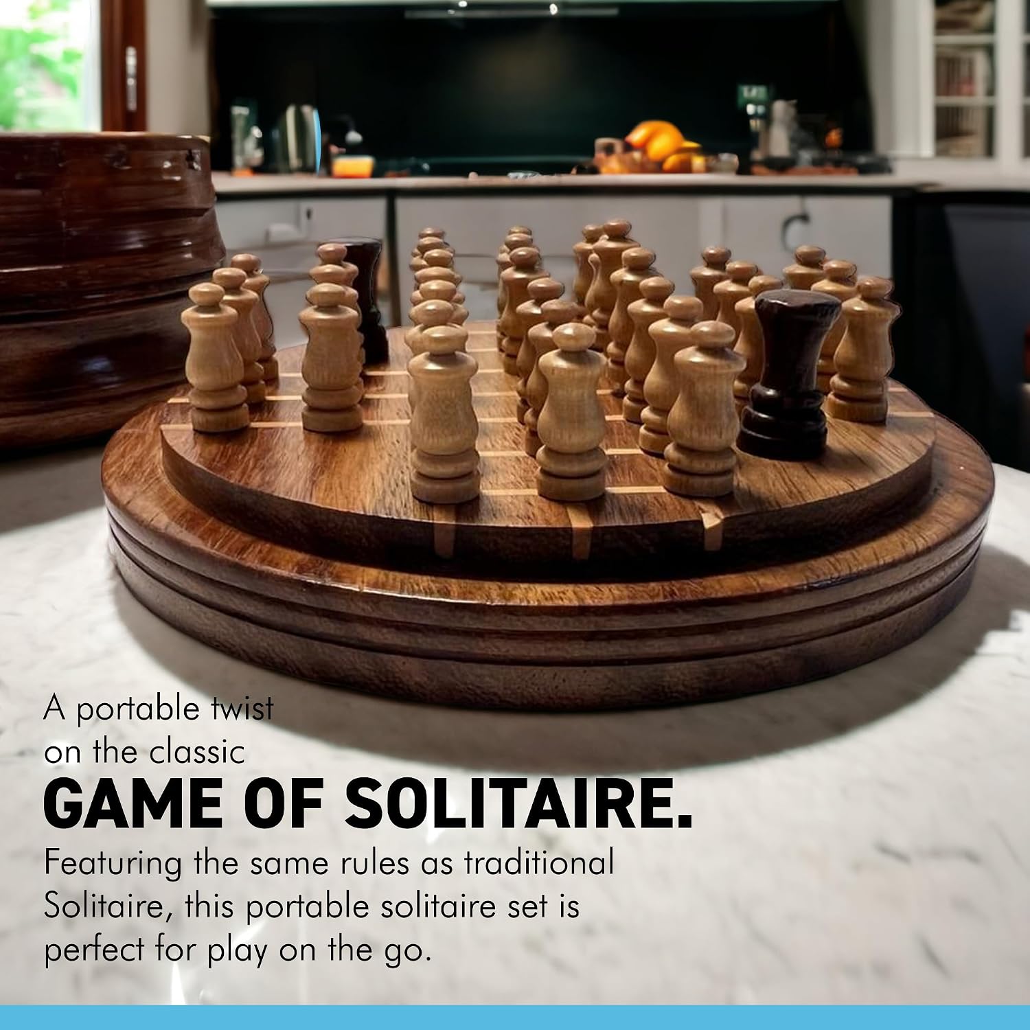 Wooden Peg Solitaire Board Game – 10cm Classic Travel Set, Strategy Game for One - Image 3