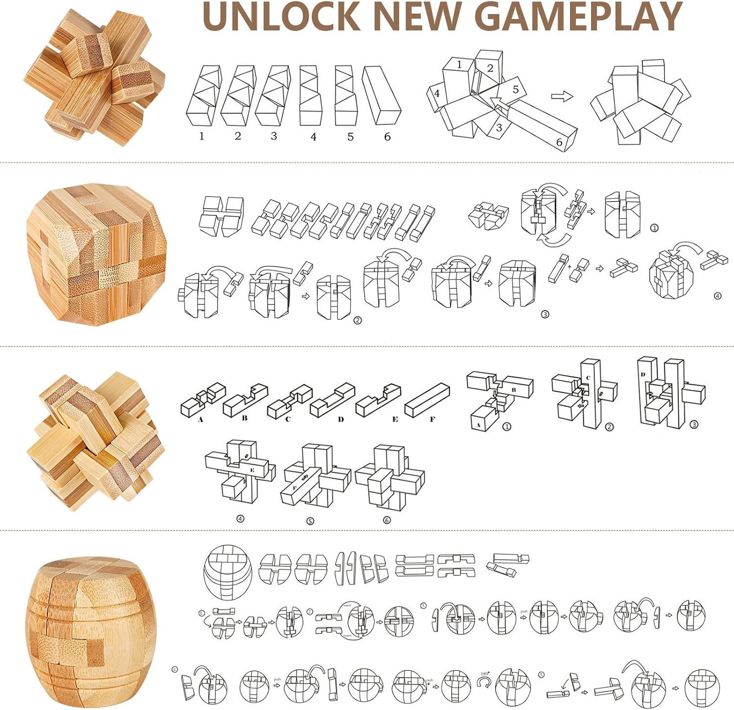 Set of 15 3D Wooden Brain Teaser Puzzles, IQ Challenge Logic Games, Lock Puzzle Gift Box for Adults Teens Kids, 1.8inch - Image 4