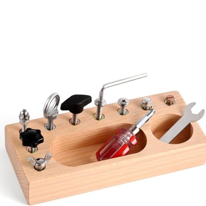 Wooden Busy Board with Screwdriver | Fine Motor Skills Toy for 3-5 Year Olds | Sensory Travel Activity | STEM Learning Toy