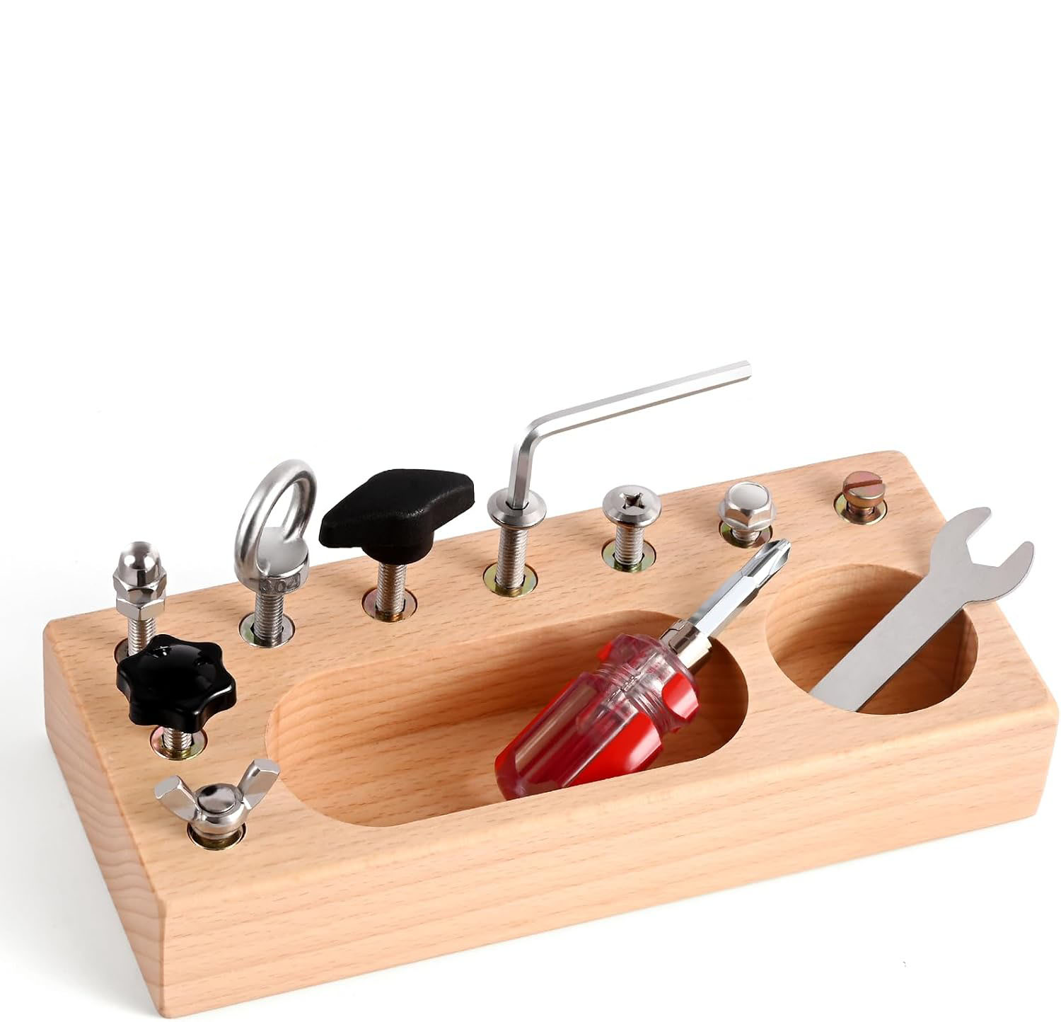 Wooden Busy Board with Screwdriver | Fine Motor Skills Toy for 3-5 Year Olds | Sensory Travel Activity | STEM Learning Toy